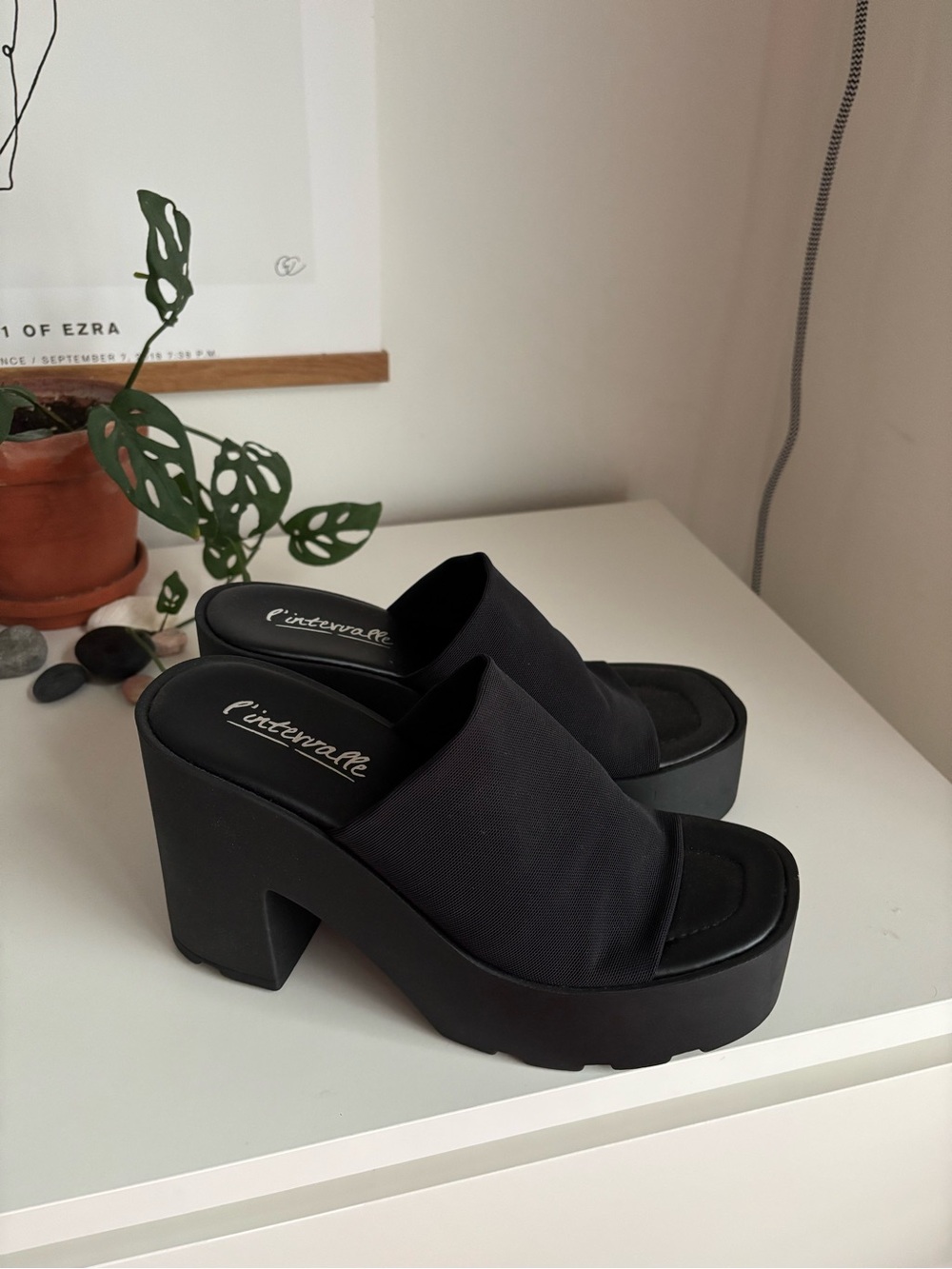 L’Intervalle Jourdain Black Platform Mule Heels with Mesh